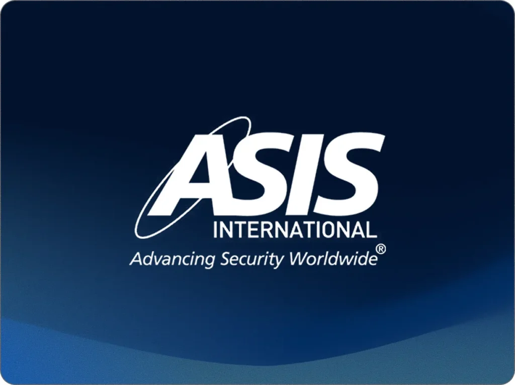 ASIS International logo on a dark blue background, the standards behind Circadian Risk's dashboards