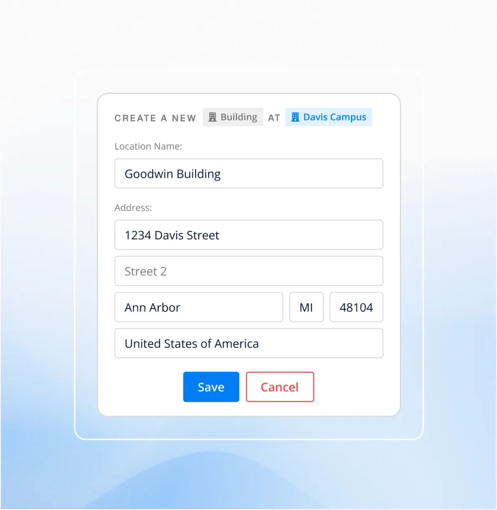 Circadian Risk form for adding a new building location, part of due diligence on acquired sites