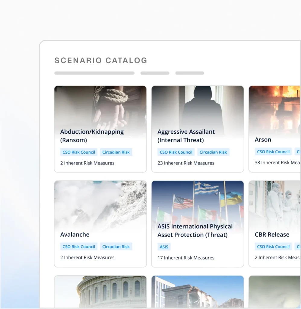 Circadian Risk scenario catalog including ASIS International Physical Asset Protection, supporting ASIS standards and compliance frameworks
